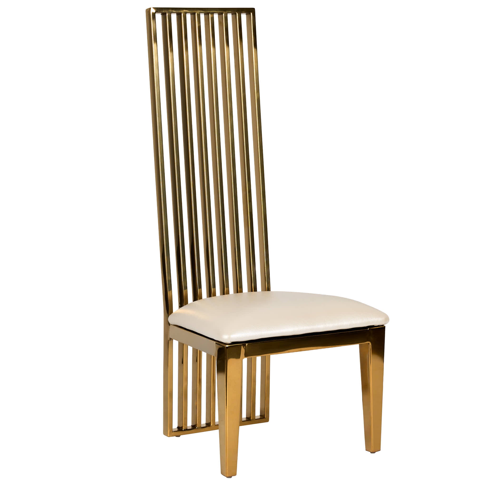 Kids Gold Frame High Back Stainless Steel Chair with White Vinyl Cushion