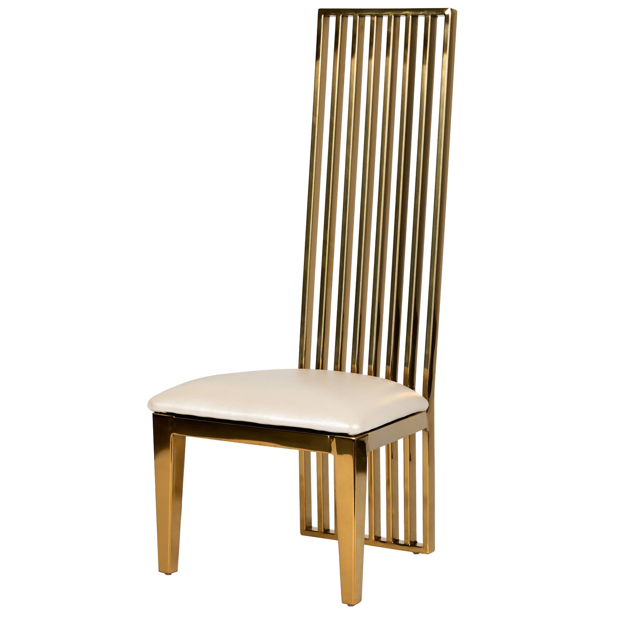 Kids Gold Frame High Back Stainless Steel Chair with White Vinyl Cushion