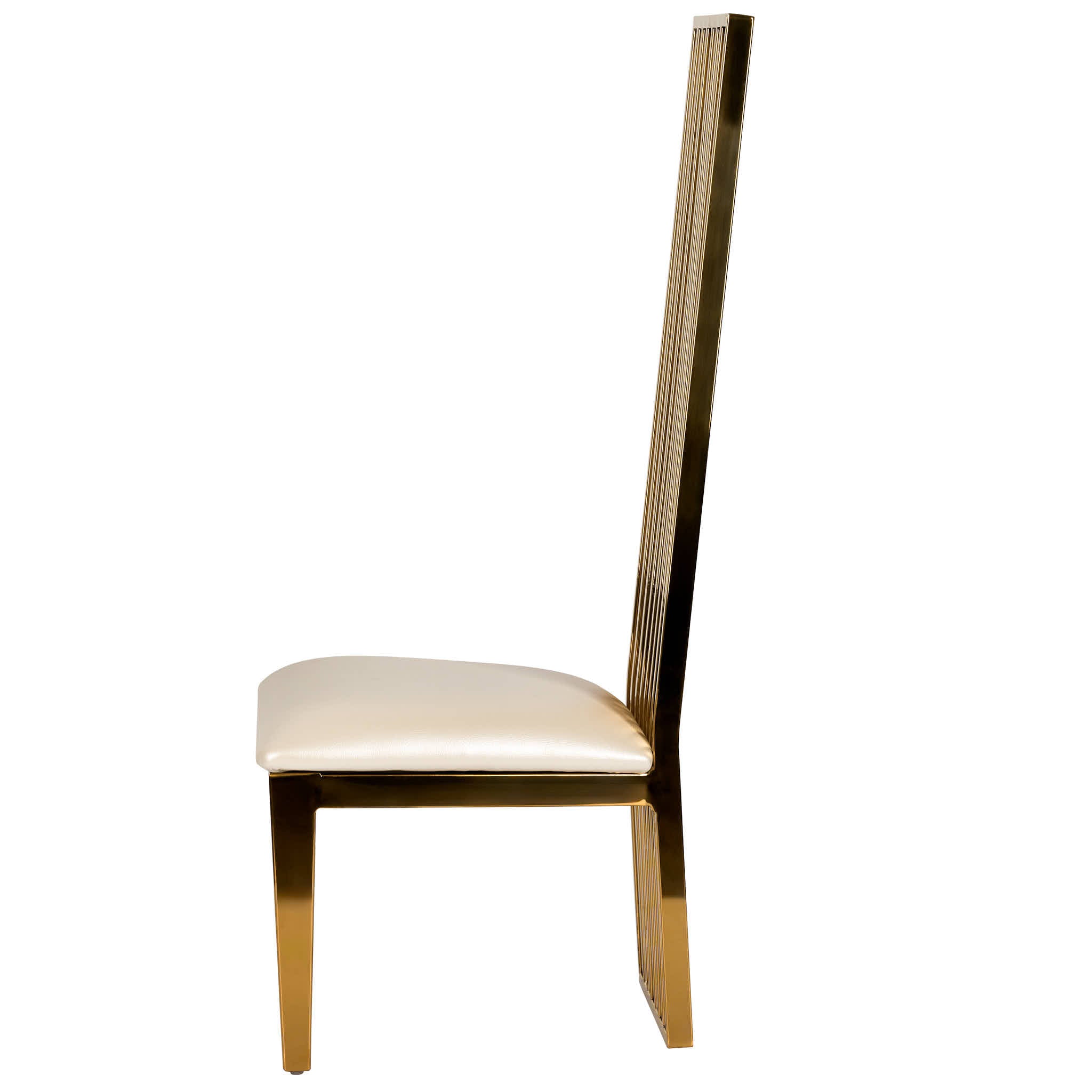 Kids Gold Frame High Back Stainless Steel Chair with White Vinyl Cushion