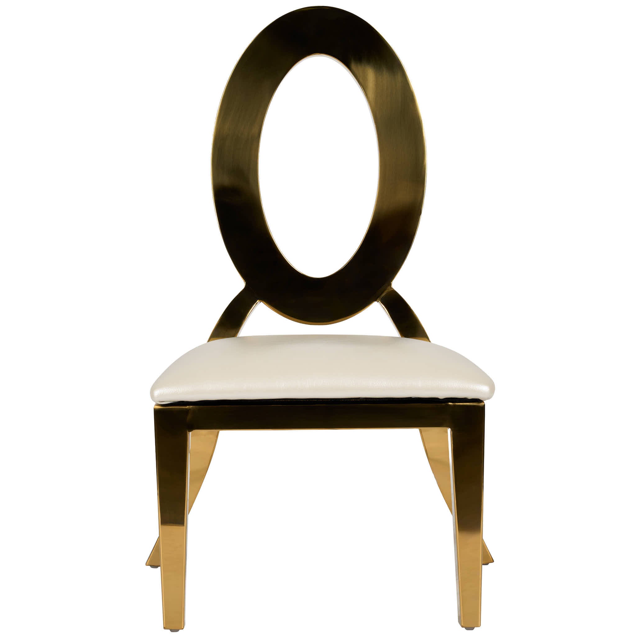 Kids Gold Frame Stainless Steel O Chair with White Vinyl Cushion