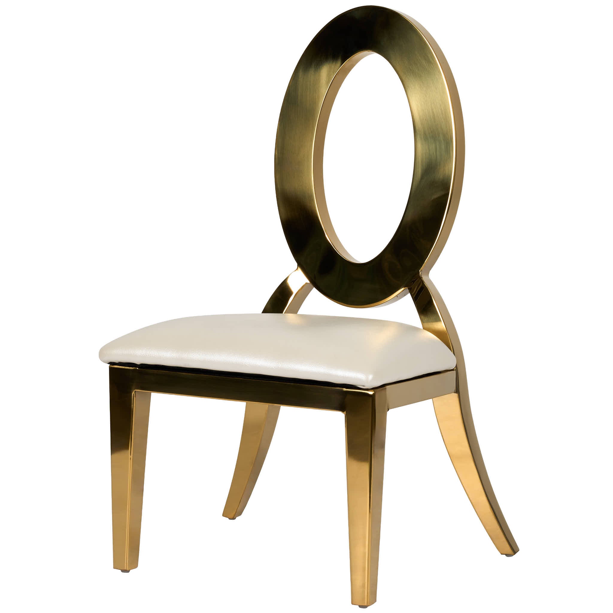 Kids Gold Frame Stainless Steel O Chair with White Vinyl Cushion