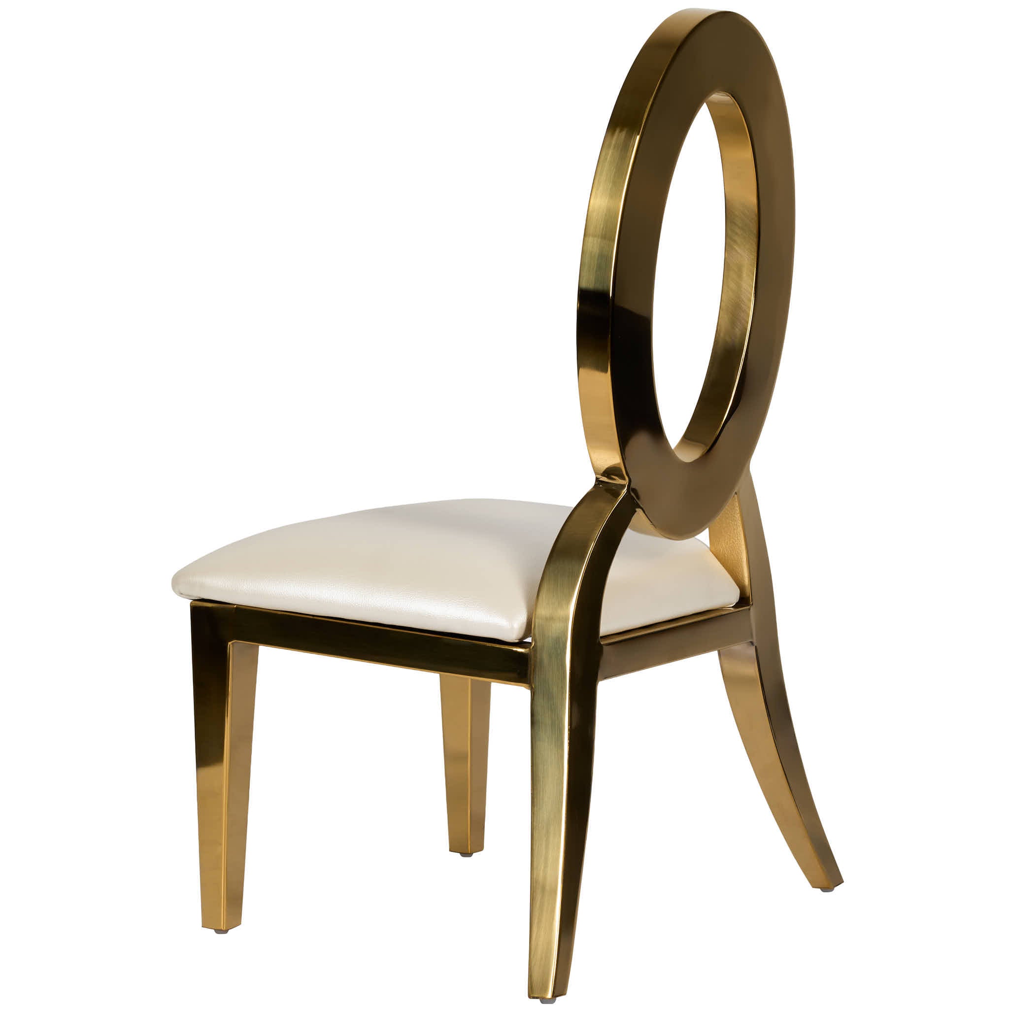 Kids Gold Frame Stainless Steel O Chair with White Vinyl Cushion