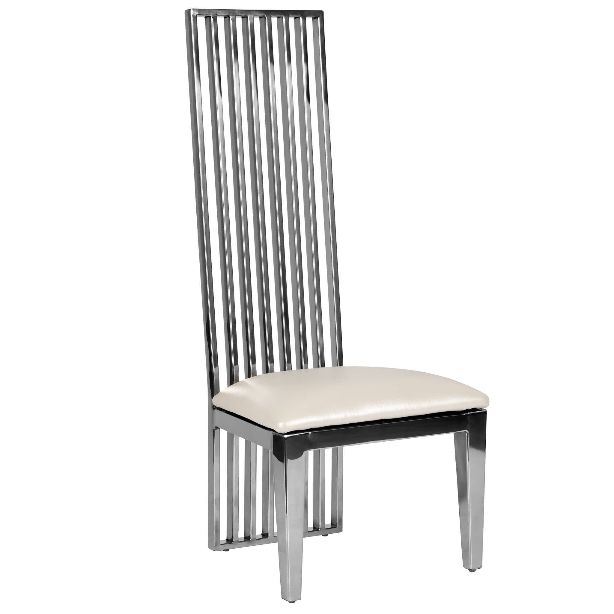 Kids Silver Frame High Back Stainless Steel Chair with White Vinyl Cushion