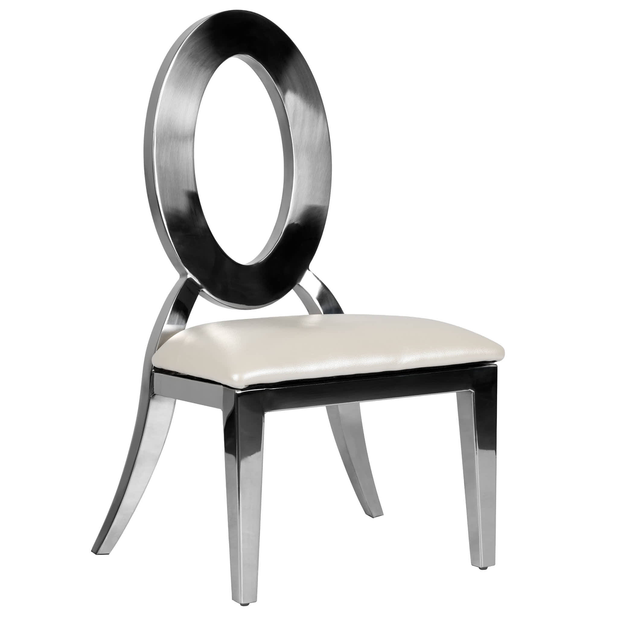 Kids Silver Frame Stainless Steel O Chair with White Vinyl Cushion