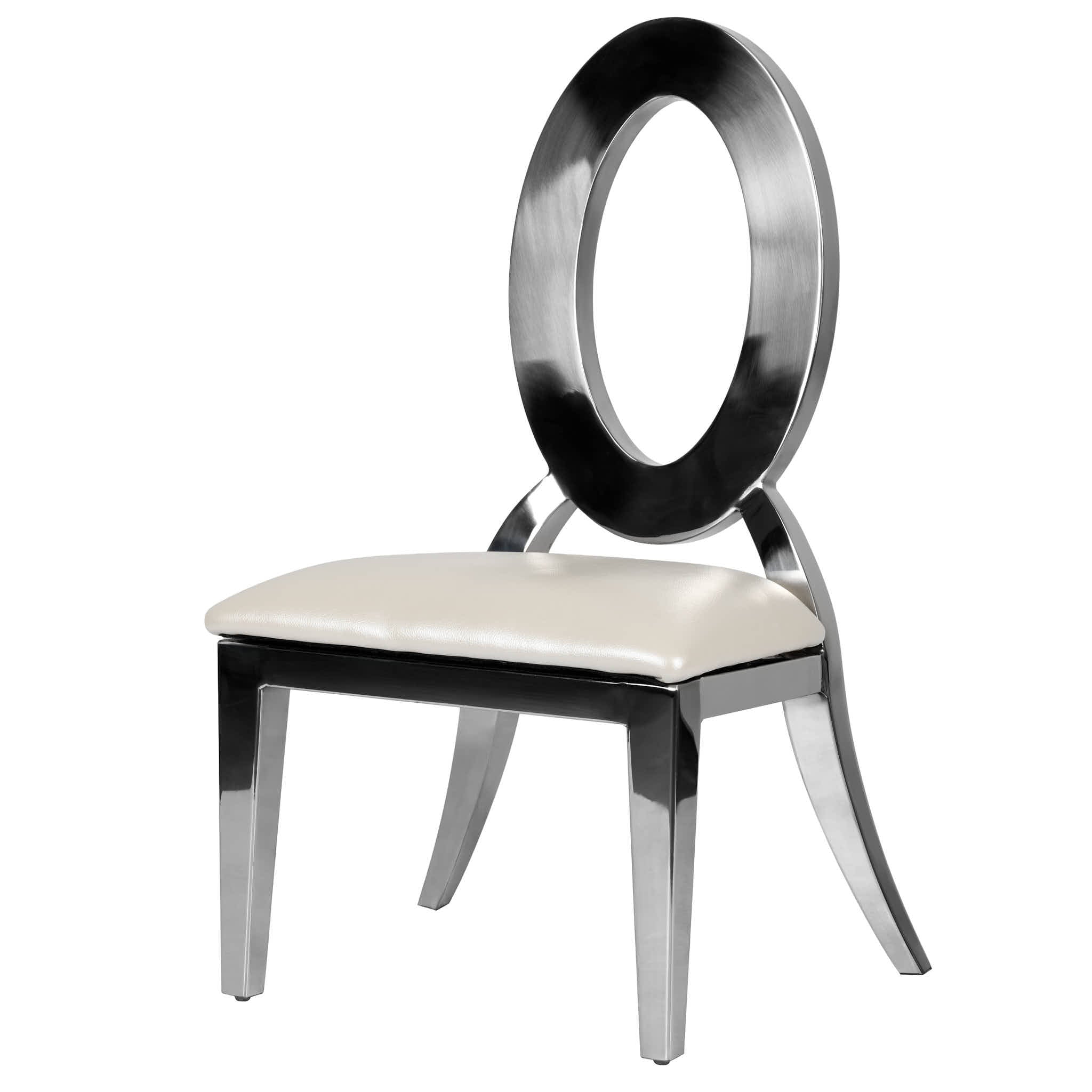 Kids Silver Frame Stainless Steel O Chair with White Vinyl Cushion