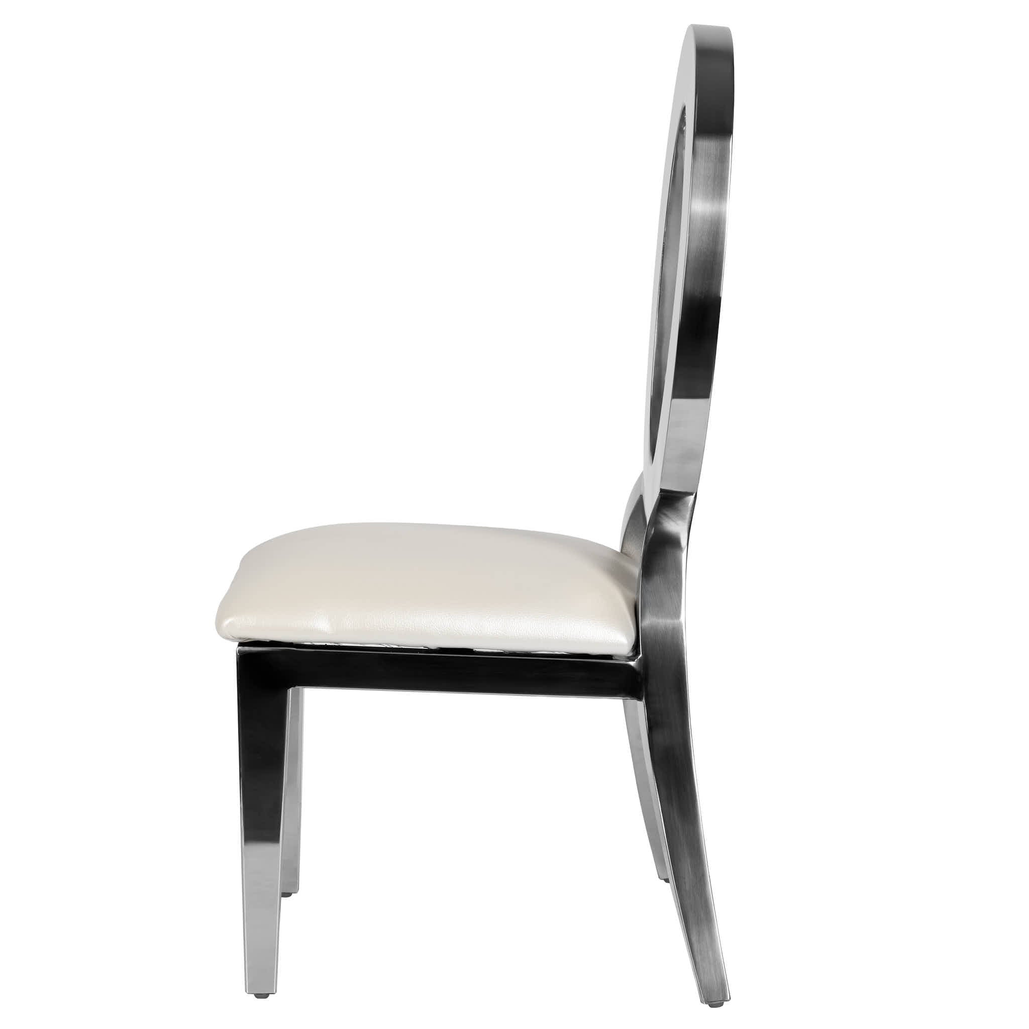 Kids Silver Frame Stainless Steel O Chair with White Vinyl Cushion