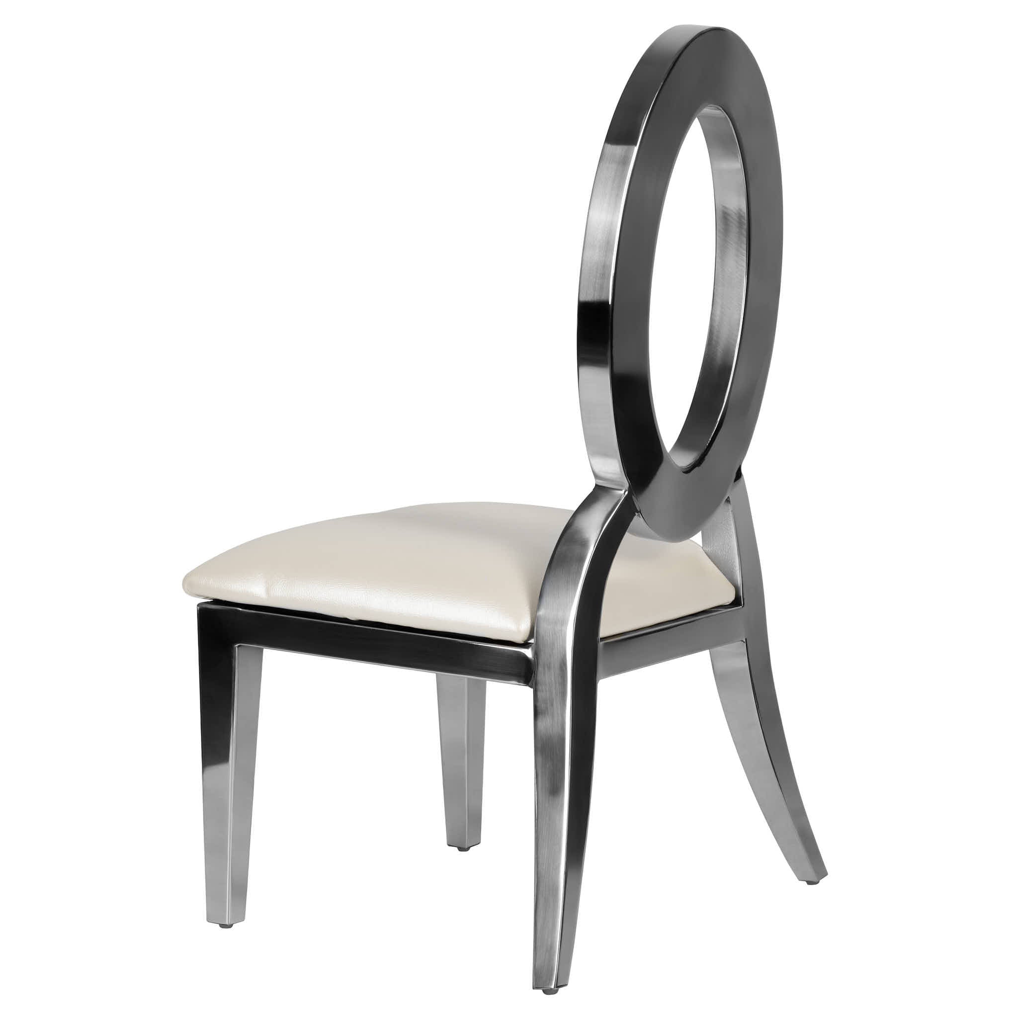 Kids Silver Frame Stainless Steel O Chair with White Vinyl Cushion