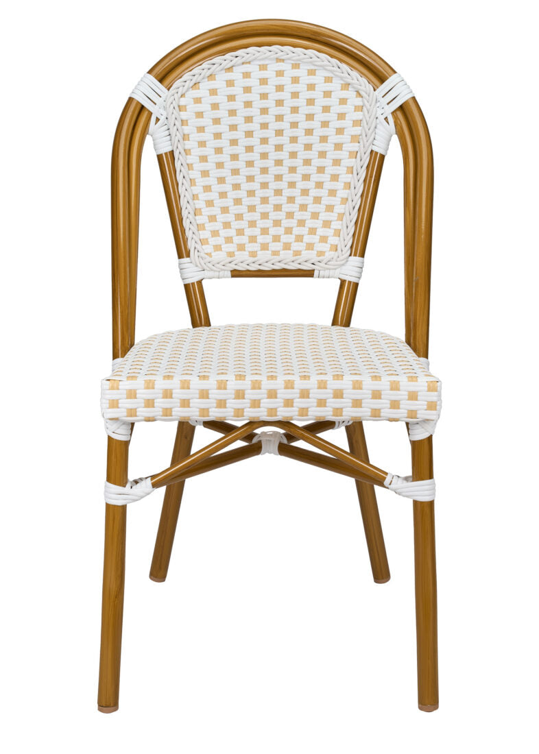 White and Beige French Bistro Patio Dining Chair