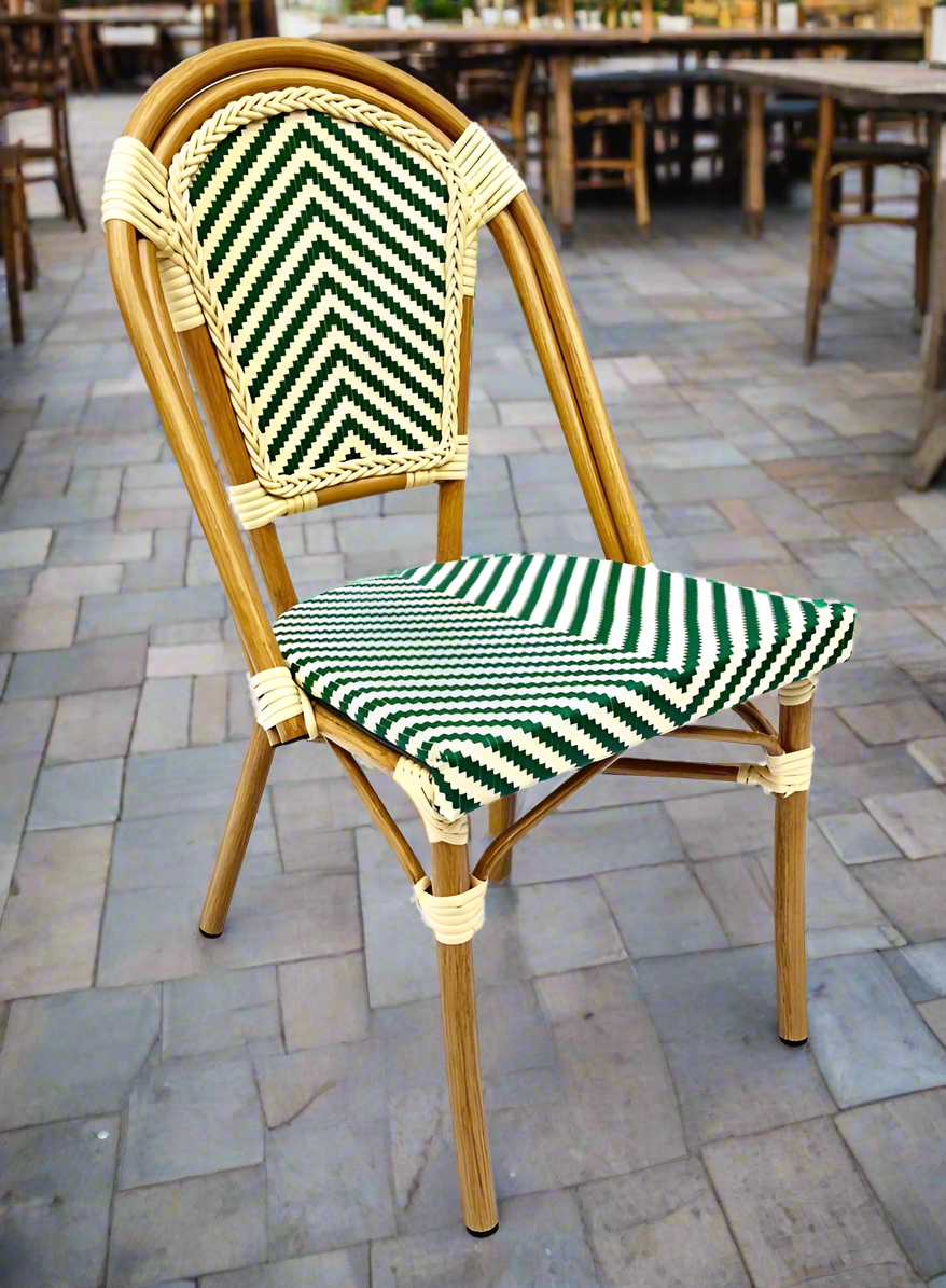 Ivory and Green French Bistro Patio Dining Chair
